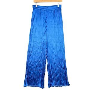 HOUSE OF HARLOW 1960 Satin Pants Wide Leg‎ Blue  Size Medium Elastic Waist NWOT